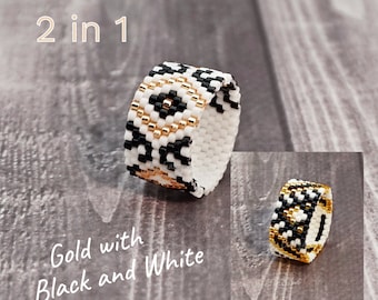 Peyote ring pattern Gold rings design Beading schema Beaded ring Jewelry making diy homemade beadwork Delica seed bead Jewelry pattern