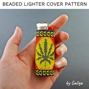 Symbolic Leaf Lighter Cover Pattern Lighter Beading Boho Seed Bead Delica Pattern Beadwork Free Spirit Digital Beaded Lighter Sleeve