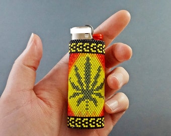 Symbolic Leaf Lighter Cover Pattern Lighter Beading Boho Seed Bead Delica Pattern Beadwork Free Spirit Digital Beaded Lighter Sleeve