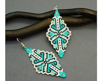 Beaded Earrings Pattern, NEW Design Beading Pattern #2, Geometric Seed Bead Pattern, DELICAS 11 Brick Stitch Beadwork Digital Jewelry Making