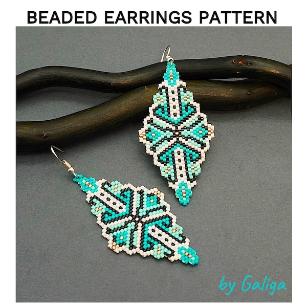 Beaded Earrings Pattern, NEW Design Beading Pattern #2, Geometric Seed Bead Pattern, DELICAS 11 Brick Stitch Beadwork Digital Jewelry Making