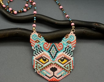 Beaded Cat Pattern Brick Stitch Jewelry Making DIY Pet Seed Bead Design pdf Beading Keychain Brooch Necklace