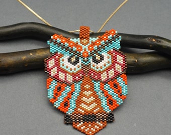 Owl Beaded Pattern Brick Stitch Beading Crafts Pendant Seed Bead Delica DIY Brooch Patterns Keychain Beadwork Jewelry Design Digital File