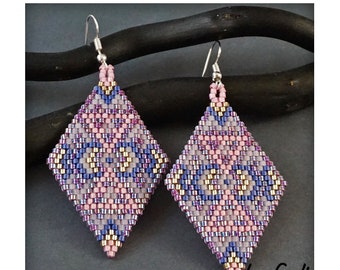 Geometric Beaded earrings patterns, Beading pattern, Seed bead pattern, Jewelry pattern Large earrings, brick stitch Rhomb Earrings PDF