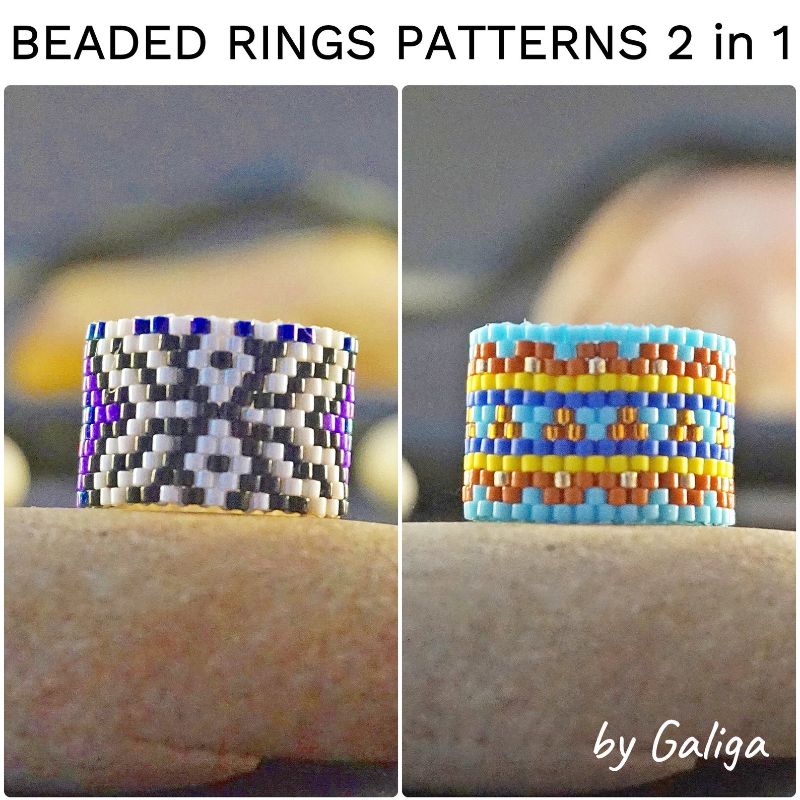 Ten Rings Pattern Ring Pattern Pdf Pattern Peyote Ring Tutorial Beading Instructions ...