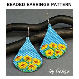 Pretty Yellow Flowers Beaded earrings pattern Seed bead Schema DIY Jewelry Design Drop brick stitch pdf Beadwork Beading for Delica Beads