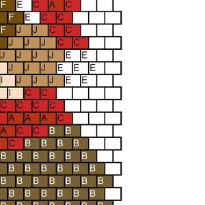 May include: A colorful brick pattern with a variety of colors including brown, red, white, and beige. The pattern is symmetrical and creates a visual design.