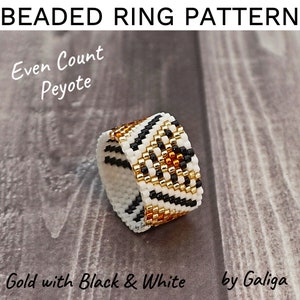 Gold seed bead ring pattern even count peyote beading jewelry making Delica rings digital pattern diy homemade beadwork bead rings image 1