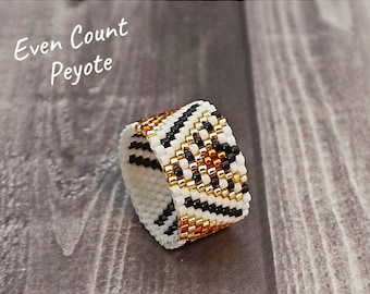 Gold seed bead ring pattern even count peyote beading jewelry making Delica rings digital pattern diy homemade beadwork bead rings