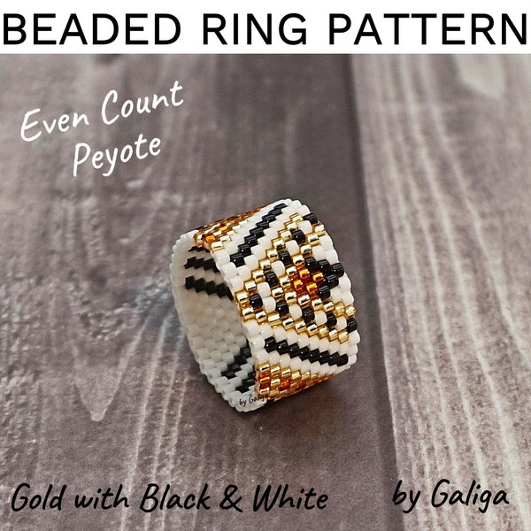 Gold seed bead ring pattern even count peyote beading jewelry making Delica rings digital pattern diy homemade beadwork bead rings