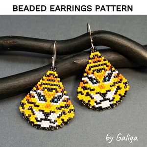 TIGER Beaded earrings pattern Teardrop Beading patterns Seed bead Crafts Animal Jewelry DIY brick stitch digital Beadwork Beadweaving