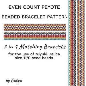 Colorful matching bracelets patterns 2 in 1 even peyote pattern delica beadwork jewelry making digital download pdf friendship bracelets