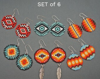 Bead Earrings Pattern Set of 6 Round Designs Ethnic Beading Ornaments Tribal Beaded Earrings DIY Jewelry Digital pdf Delica Beadwork Schema