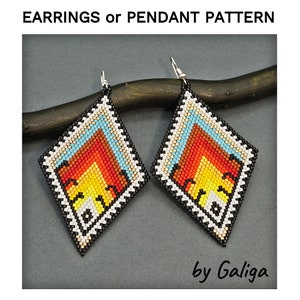 Beaded Earrings Pattern, Beading Pattern, Ocean Sunset Geometric Seed Bead Pattern, DELICAS 11 Brick Stitch Beadwork DIY Jewelry Making