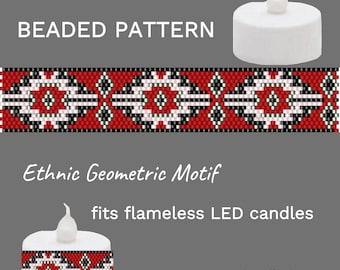 Beaded Candle Cover Pattern Candle Wrap Seed Bead Peyote Red White Black Geometric Design