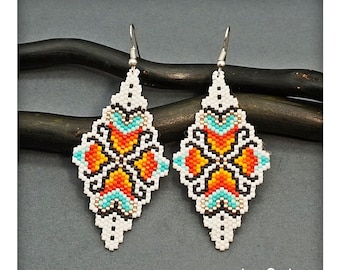 Beaded Earrings Pattern, NEW Design Beading Pattern, Geometric Seed Bead Pattern, DELICAS 11 Brick Stitch Beadwork Digital Jewelry Making