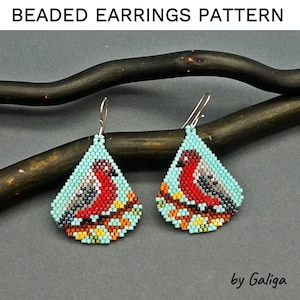 Red-breasted Bird Beaded earrings pattern Seed bead Schema Bird lover DIY Jewelry brick stitch pdf Beadwork Birds Beading for Delica Beads