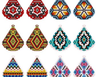 Bead Earrings Patterns Beaded Brick Stitch Beading Pattern Ethnic Beadwork Delica Earring Boho Colorful Designs