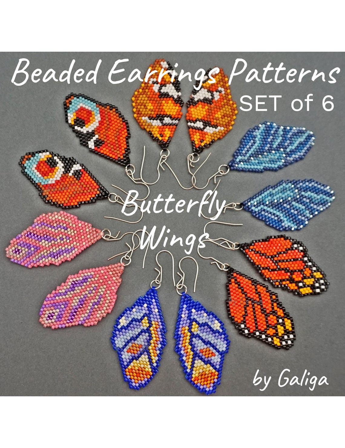 Beaded Patterns Butterfly Wings SET of 6 Seed Bead DIY Jewelry Delica ...