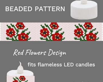 Red Floral Candle Cover Pattern Candle Wrap Patterns for Tea Light Candle Holder Beaded Peyote Design Delica Seed Bead PDF