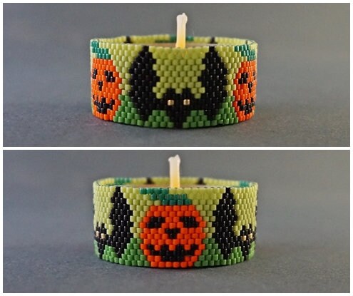 HALLOWEEN Tea Light Holder Pattern Set of 6 PUMPKIN Beading - Etsy