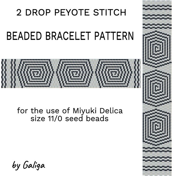 2 drop peyote bracelet pattern monochrome jewelry making beading pattern hypnotic black and white bracelet beaded spiral pattern digital diy