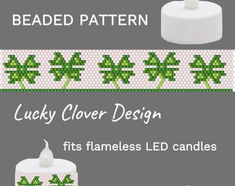 Beaded Candle Wrap Pattern Lucky Clover Saint Patrick Candle Cover Peyote Digital PDF