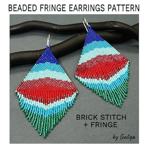 Beaded Fringe Earrings Pattern Ocean Sunset , Beaded Earrings Pattern, Beading Pattern, Seed Bead Pattern Brick Stitch Beadwork Jewelry