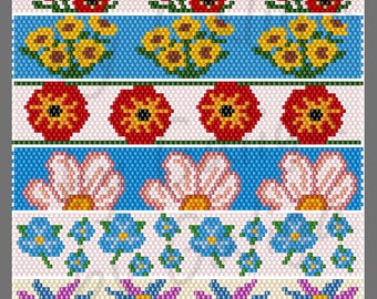 Beaded Candle Wrap Patterns Flower Set Beading Pattern Bundle Seed Bead Delica PDF