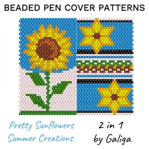 Sunflowers Do It Yourself Peyote Pen Cover Patterns For Beading Digital File Download Yellow Flower Seed Bead Pen Wrap Bead Pen Beaded DIY