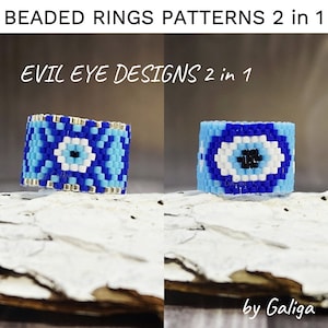 Peyote ring pattern Evil Eye 2 in 1 Beadwork Pattern for Beading Do it yourself How to make beaded ring Seed bead ring diy digital pattern