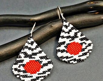 Zebra Perlen Ohrringe Muster, Perlen muster, Gestreifte Perlen Schmuck machen Tropfen Ohrringe Ziegel stich Perlenarbeit Beadveawing