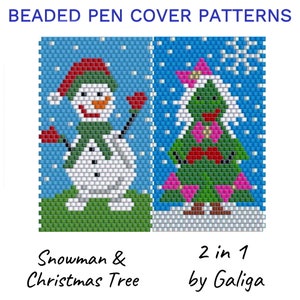 Beaded Pen Cover Patterns Christmas Tree Patterns For Beading Peyote Snowman Patterns For Pen Wrap Xmas Bead PDF Instant Download DIY