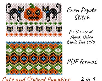 Halloween Pen Wrap Patterns DIY Beaded Pen Cover Design Pumpkin and Black Cats Digital Pattern pfd Seed Bead Pen Beading Do It Yourself