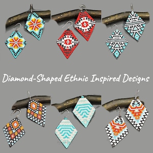 Brick stitch beaded earrings patterns SET of 6 Seed Bead Geometric earrings tribal native ethnic ornaments diy digital Beading Patterns