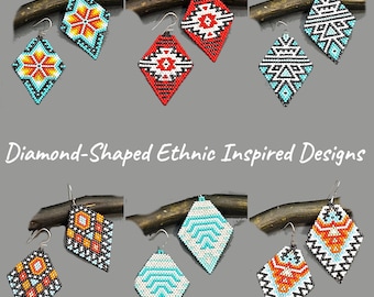 Brick stitch beaded earrings patterns SET of 6 Seed Bead Geometric earrings tribal native ethnic ornaments diy digital Beading Patterns