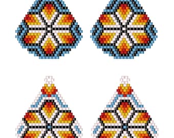 Beaded Earrings Pattern Huichol Brick Stitch Beading Ethnic Floral Seed Bead Delica Digital PDF Download