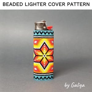 Capa de isqueiro com contas de estilo étnico tribal vibrante, padrão Huichol, miçangas de semente inspiradas em flores, faça você mesmo, capa de isqueiro de peiote, download digital
