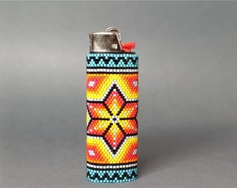 Vibrant Tribal Ethnic Style Beaded Lighter Cover Pattern Huichol Floral Inspired Seed Bead DIY Beading Peyote Lighter Case Digital Download