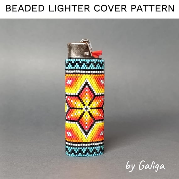 Vibrant Tribal Ethnic Style Beaded Lighter Cover Pattern Huichol Floral Inspired Seed Bead DIY Beading Peyote Lighter Case Digital Download