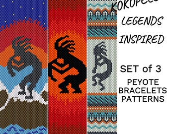 Kokopelli Beaded Bracelets Patterns Set of 3 Peyote Beading Bracelet Seed Bead Jewelry DIY Designs Beadwork Crafts Digital Patterns Download