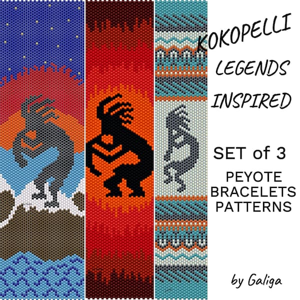 Kokopelli Beaded Bracelets Patterns Set of 3 Peyote Beading Bracelet Seed Bead Jewelry DIY Designs Beadwork Crafts Digital Patterns Download