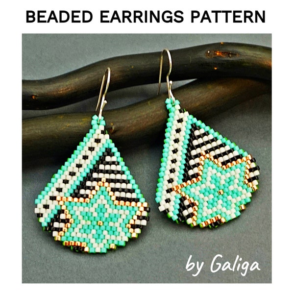 Christmas Star Beaded Earrings Snowflakes Beading Pattern Turquoise Seed Bead Earrings Beadwork Digital Jewelry Making Drop Brick Stitch