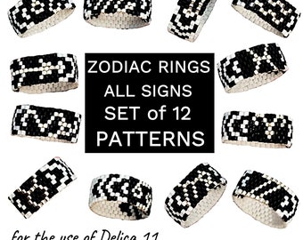 Zodiac Sign Rings Patterns Beading Peyote Rings Beaded Astrology Horoscope Constellation Beadwork Seed Bead Beadweaving Birthday Gift Ideas