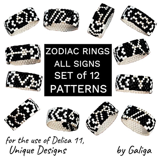 Zodiac Sign Rings Patterns Beading Peyote Rings Beaded Astrology Horoscope Constellation Beadwork Seed Bead Beadweaving Birthday Gift Ideas