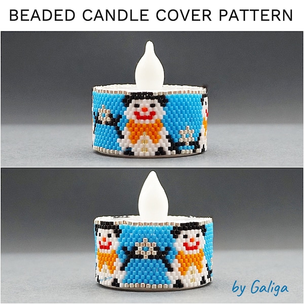 Snowman Tea Light Candle Cover Pattern Christmas Beaded Tealight Holder Flameless Candle Pattern Xmas Seed Bead Pattern Christmas Decor