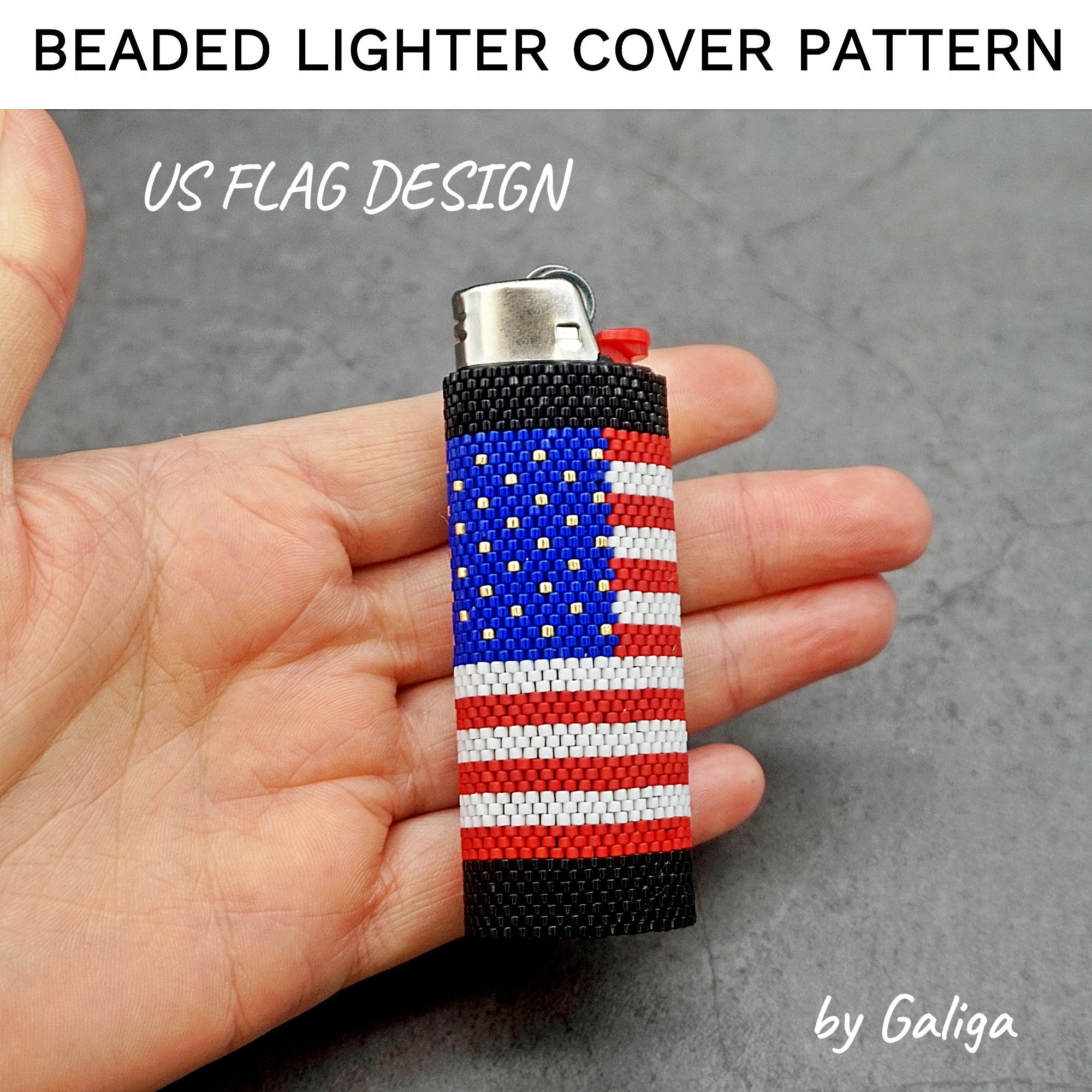 American Flag Lighter Pattern US Flag Bead Lighter Cover USA Beaded Lighter Case DIY Peyote Beading Digital Patriotic Stars and Stripes