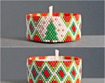 CHRISTMAS TREE Tea Light Holder Peyote Pattern Christmas Ornament Decor Xmas Beading Pattern Candle Holder PDF Beaded Pattern diy Beadwork