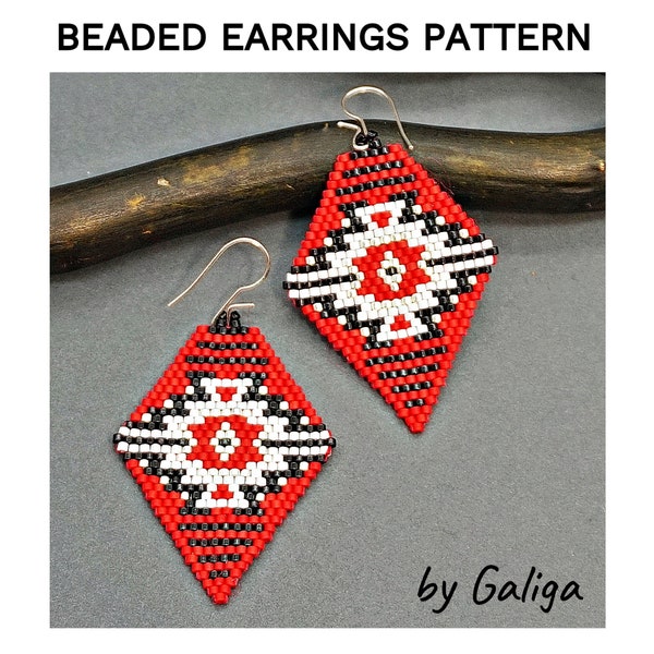 Red bead earrings pattern for beading Do it yourself native how to make jewelry brick stitch beaded earrings diy at home digital beadwork