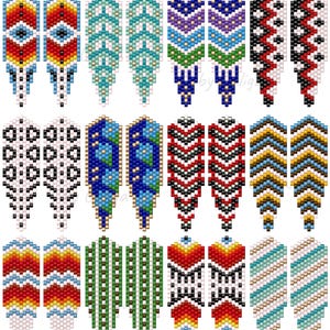 Beaded Earrings Patterns Bundle Brick Stitch Seed Bead Long Leaf Boho Digital PDF Set of 12